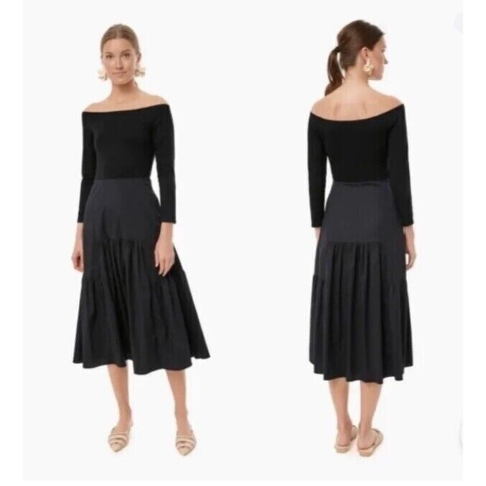 Tuckernuck Black Off-the-Shoulder Long Sleeve Tiered Midi Dress